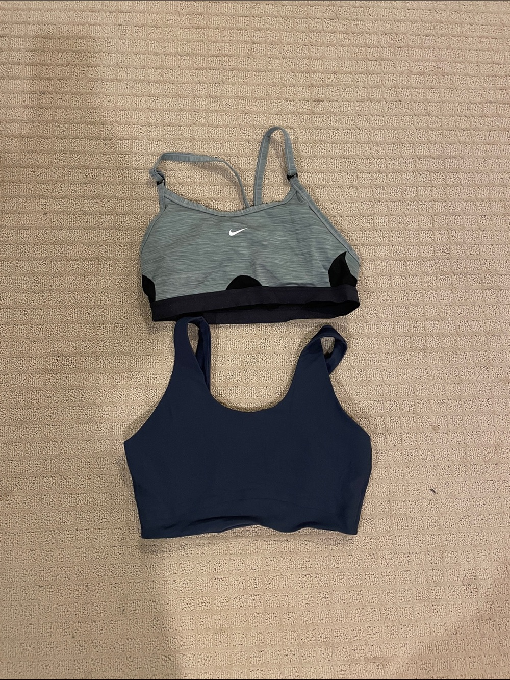 Nike Two-Tone Grey Heather and Navy Swim Crop Tops